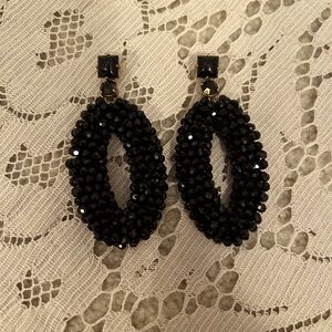 NWOT J. Crew Black Crystal/Rhinestone Oval-Shaped Drop Earrings